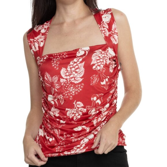 Free People Tops - NWT Free People Tommie Sleeveless Top Red White Print Wide Back Straps Size XL